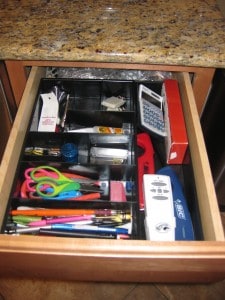 Neatly organized drawer of items that were put back after each use. 
