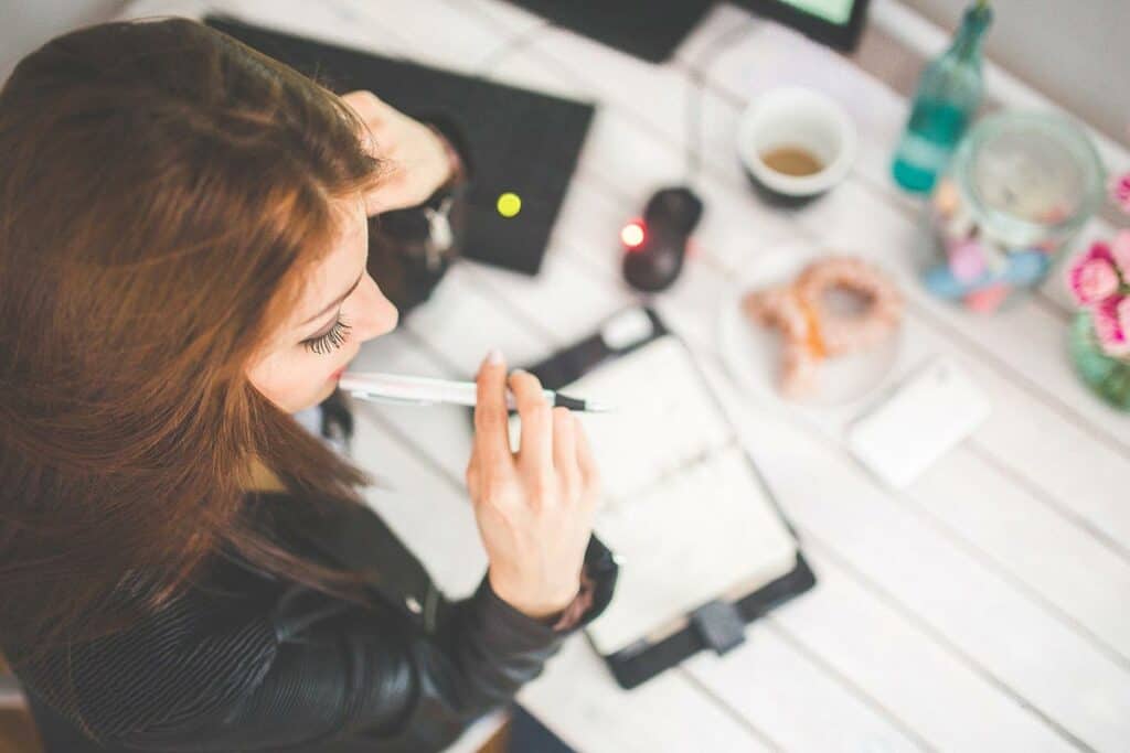 Woman organizing desk